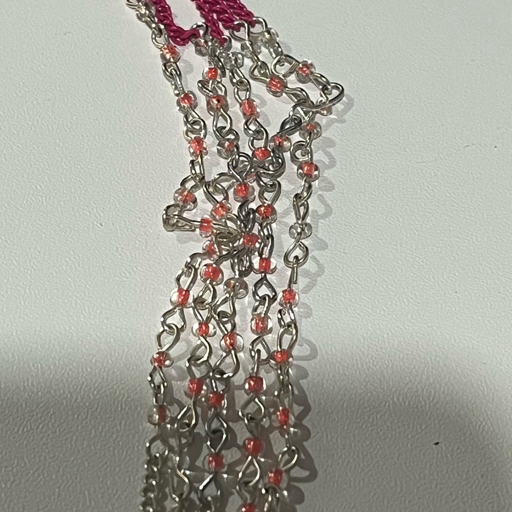 Long pink and yellow silver tone necklace - Picture 10 of 11